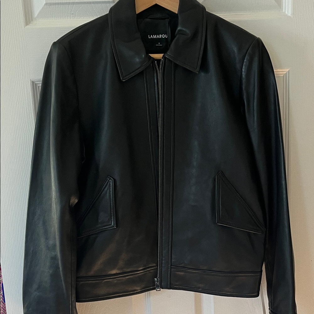 LAMARQUE women's Black Leather Shirt Jacket